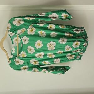 Old Navy Floral Green Summer Blouse 3/4 Sleeve Women's Small